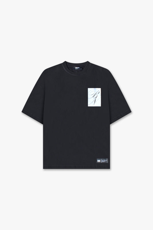 SUEDE PATCH TEE - BLACK